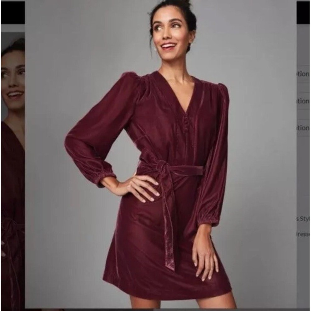 Untuckit Women's Size Xs‎ Belted Velvet Mickie Dress Button V Neck Burgundy